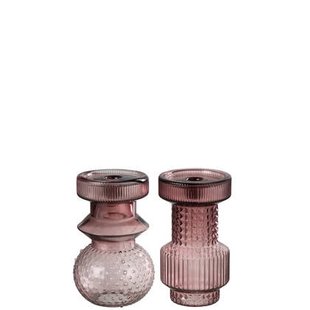 J-Line kaarshouder Geometrisch - glas - roze - 2 stuks