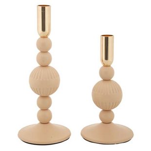 Set van 2 roze en gouden metalen kaarsenhouders