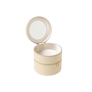 J-Line toilettas Rond + spiegel - kunstleder - beige
