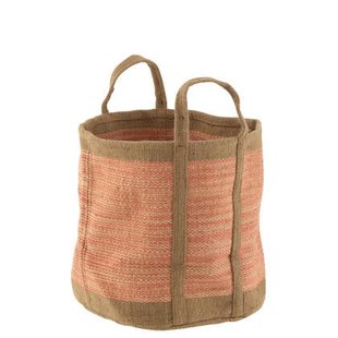 J-Line mand Rond Met Handvaten - jute - naturel|roze