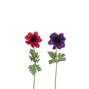 J-Line bloem Anemoon Steel - kunststof - fuchsia|paars - 2 s