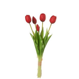 J-Line boeket Tulpen 7 stuks - kunststof - rood - medium