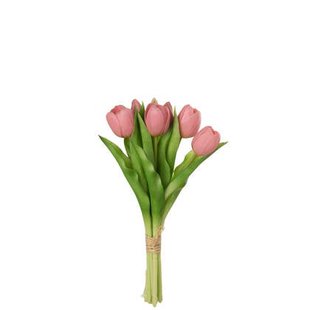 J-Line boeket Tulpen 7 stuks - kunststof - roze - small