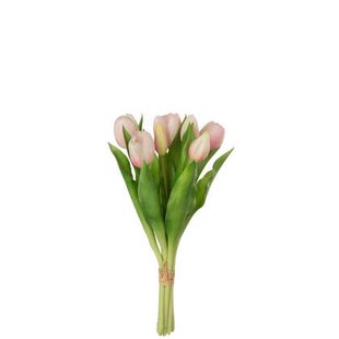 J-Line boeket Tulpen 7 stuks - kunststof - lichtroze - small