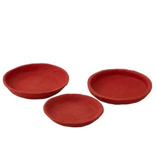 J-Line schaal - papier maché - rood - 3 stuks