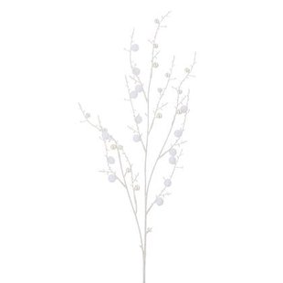J-Line decoratie Tak Pompons + Parels - kunststof - wit - 12 stuks