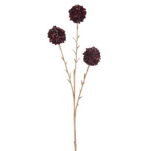 J-Line decoratie Tak 3 Bloemen Pompons - kunststof - rood|go