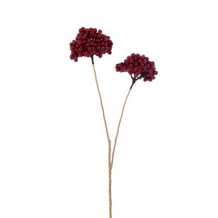 J-Line decoratie Tak 2 Bloemen - kunststof - rood|goud - 12 stuks