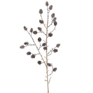 J-Line decoratie Tak Dennenappels - kunststof - bruin|goud - 12 stuks