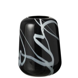 J-Line vaas Rookeffect Smal - glas - wit|zwart - Ø 16.5 cm