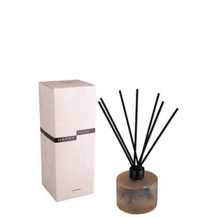 J-Line geurolie + stokjes Happy Faces - Mimosa & Rose - glas - beige