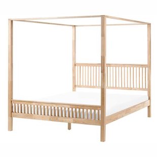Beliani - HARFLEUR - Hemelbed - Lichtbruin - 180 x 200 cm - Rubberhout