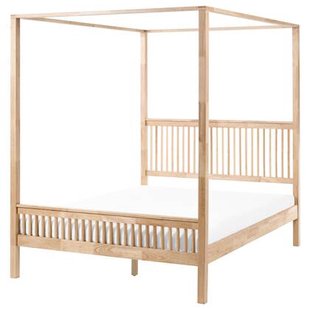 Beliani - HARFLEUR - Hemelbed - Lichtbruin - 160 x 200 cm - Rubberhout