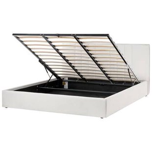 Beliani-TARASCON-Tweepersoonsbed-Lichtbeige-180 x 200 cm-Stof