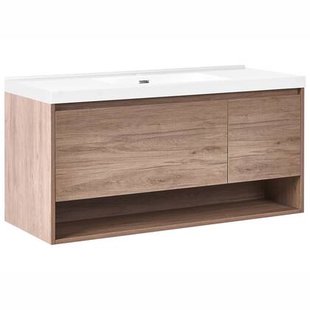 Beliani-UMAYO-Wandgemonteerd meubel met wasbak-Lichtbruin-120 cm-MDF