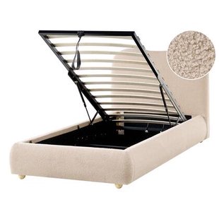 Beliani-BLAGNAC-Bed met opbergruimte-Beige-90 x 200 cm-Bouclé