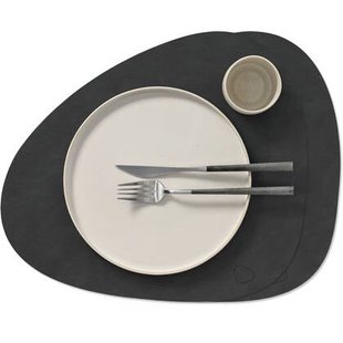 LIND DNA Placemats Nupo - Leer - Black - Curved - 44 x 37 cm - 2 Stuks