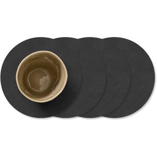 LIND DNA Onderzetters Nupo - Leer - Black - ø 10 cm - 4 Stuks