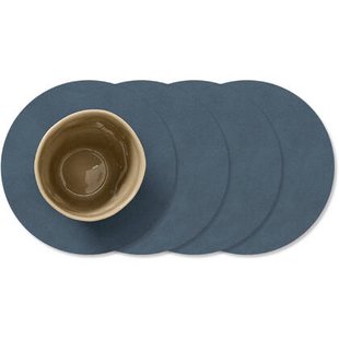 LIND DNA Onderzetters Nupo - Leer - Dark Blue - ø 10 cm - 4 Stuks