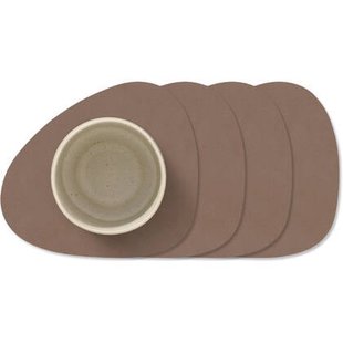 LIND DNA Onderzetters Nupo - Leer - Truffle - 13 x 11 cm - 4 Stuks