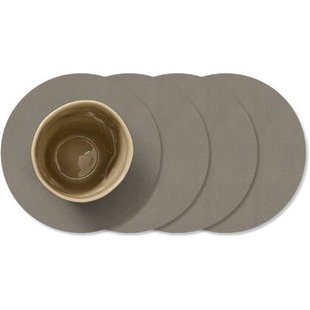LIND DNA Onderzetters Nupo - Leer - Flint Grey - ø 10 cm - 4 Stuks
