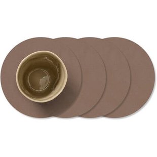 LIND DNA Onderzetters Nupo - Leer - Truffle - ø 10 cm - 4 Stuks