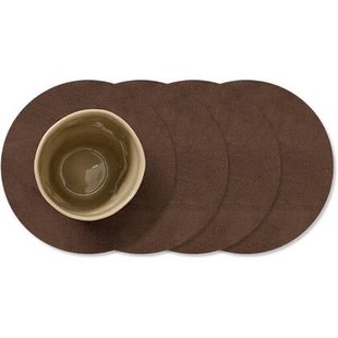 LIND DNA Onderzetters Nupo - Leer - Dark Brown - ø 10 cm - 4 Stuks