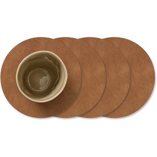 LIND DNA Onderzetters Nupo - Leer - Nature - ø 10 cm - 4 Stuks