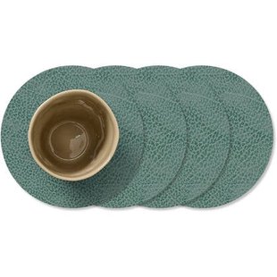 LIND DNA Onderzetters Hippo - Leer - Pastel Green - ø 10 cm - 4 Stuks