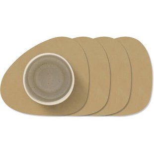 LIND DNA Onderzetters Nupo - Leer - Khaki - 13 x 11 cm - 4 Stuks