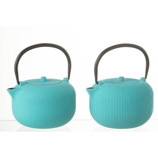 J-Line theepot - metaal - lichtblauw - 2 stuks