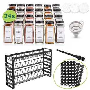 XIVADA Kruidenrek met potjes - 24 Kruidenpotjes - Stickers - Zwart