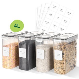 XIVADA Voorraadpotten Ella - 4L - 192 stickers - Transparant - 4 stuks