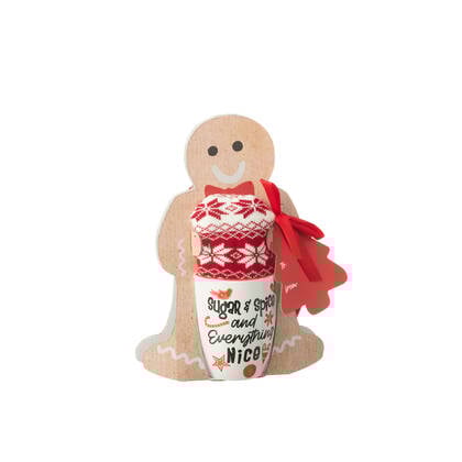 J-Line mok + kousen Kerstman - keramiek - rood - giftbox µ