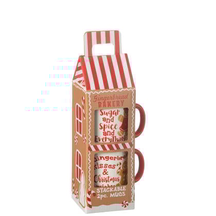 J-Line mok Kerst - keramiek - rood - giftbox van 2 stuks