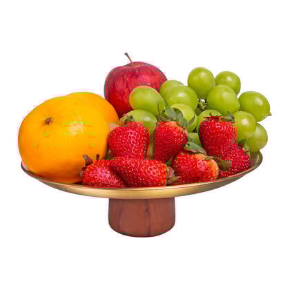 QUVIO Schaal op voet - Etagère - Metaal - Hout - 22x8 cm - Goud