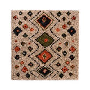 Boho&me Vierkant hoogpolig vloerkleed bohemian Artisan - beige|multi -