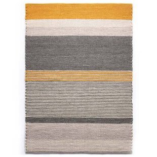Nordic Weavers Wollen vloerkleed strepen Lett - okergeel|grijs -