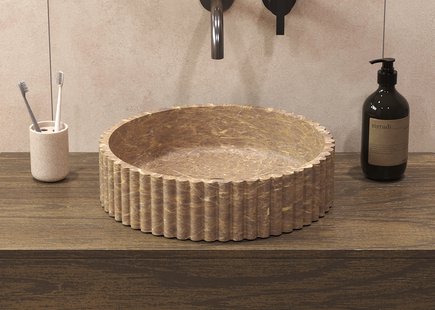 Salenzi Emperador Taupe Waskom 40x40x10cm Geribbeld Opbouwmodel