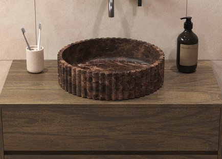 Salenzi Emperador Bruin Waskom 40x40x10cm Geribbeld Opbouwmodel