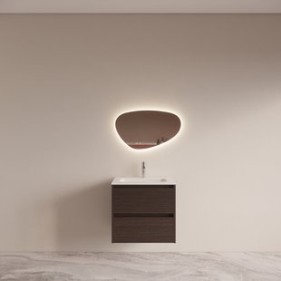 Badmeubelset BWS Riga met Asia Wastafel Wit 60 cm Bruin Eiken