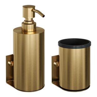 Zeepdispenser en Beker BRAUER Model A Incl. Wand Ophanging en Magnetisch opzetvlak Geborsteld Goud