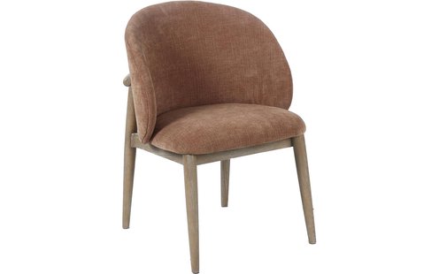 Goossens Stoel Diederik met Massief Houten Frame bruin stof met armleuning, stijlvol landelijk