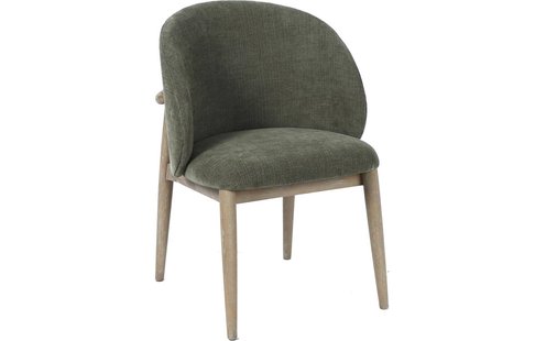 Goossens Stoel Diederik met Massief Houten Frame groen stof met armleuning, stijlvol landelijk