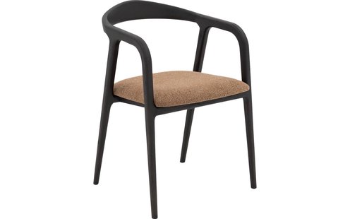 Goossens Stoel Laura met Massief Houten Frame bruin stof met armleuning,