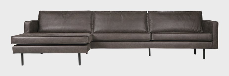 WOOOD Loungebank 'Rodeo' Links, Eco Leder, kleur Antraciet