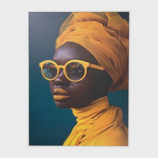 Poster met lijst vrouw met bril - multikleur - 50x70 cm