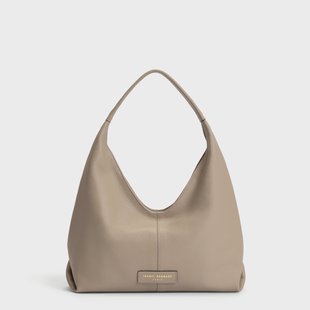 Isabel Bernard Honoré Grace mini taupe kalfsleer handtas voor dames