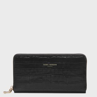 Isabel Bernard Honoré Léa croco zwarte leren ritsportemonnee van kalfsleer voor dames