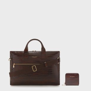 Isabel Bernard Cadeau d'Isabel croco bruin kalfsleren handtas en portemonnee gift set voor dames